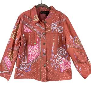 Julia Kim Embroidered Jacket Size 1X Rust Pink Sequins Art To Wear New With Tags